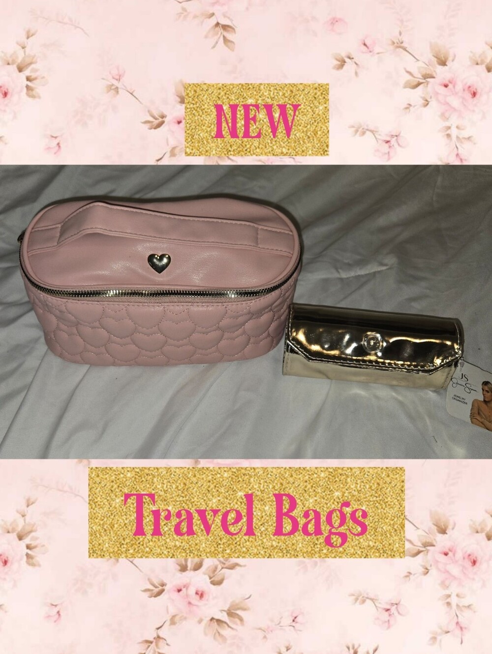 Pink Quilted Travel Bag & Jewelry Travel Case